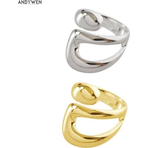 ANDYWEN 925 Sterling Silver Big Thick Geometric Irregular Ring Adjustable Women Rock Punk Fashion Jewelry For Women Classic