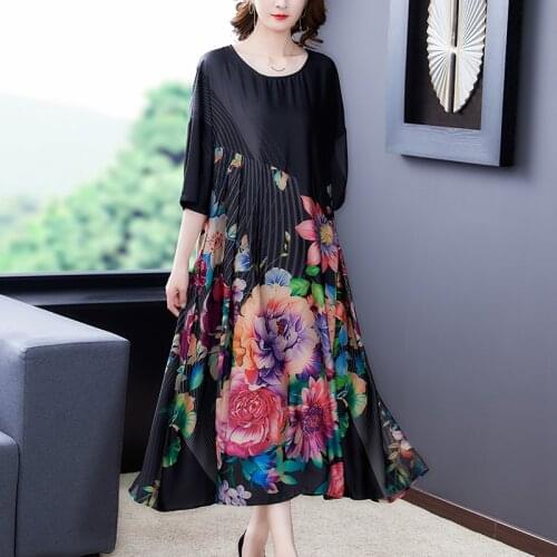 Loose Casual 4XL Plus Size Women Dress Spring Summer Vintage Irregular Black Floral Dresses Elegant Female Robe Bodycon Vestidos