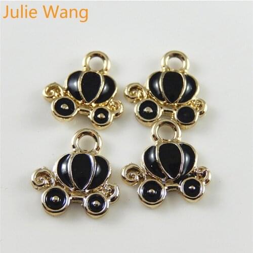 Julie Wang 10PCS Black Alloy Enamel Cute Pumpkin Car Charms For Jewelry Making Pendants Necklace Bracelet Earring Accessory