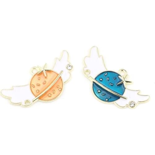 10PCs Galaxy Series Universe Planet Pendants Charms For Jewelry Making Wing Orange Bracelet Necklace DIY Findings 3.4cm x 1.8cm