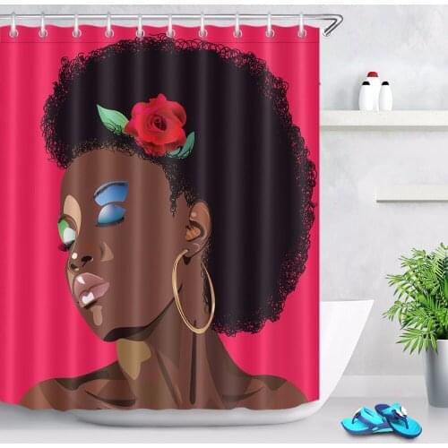 72'' Custom Fashion Beautiful makeup African Women Bathroom Shower Curtain Polyester Bathroom Waterproof Curtain & 12 Hooks