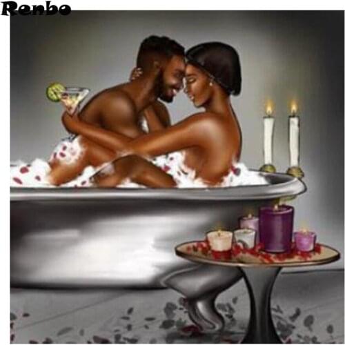 Diy 5D Diamond Painting Romantic African couples bathing full round Diamond Mosaic Cross Stitch Kits Diamond Embroidery Handmade