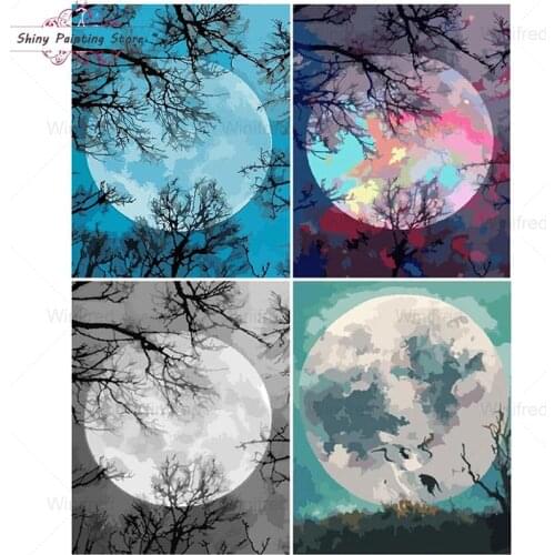 5D DIY Diamond Painting Moon Moonlight Tree Shadow Diamond Embroidery Beautiful Landscape Handicraft Wall Decoration Living Room