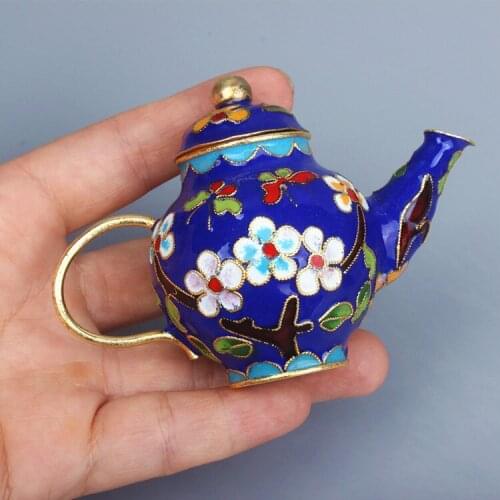 Antique small decoration pot old Beijing Cloisonne small pot small teapot decoration handicraft copper tire wire pinching enamel