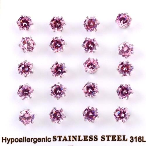 ASONSTEEL Trendy Small Earring 10 pairs/lot Pink Crystal 3-10mm Stud Earrings for Women Girls Fashion Gift Jewelry Accessories