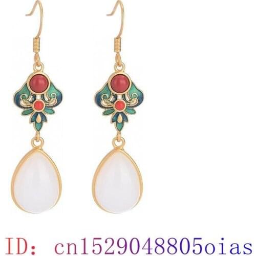 White Jade Water drop Earring Crystal Amulet Zircon Jewelry Natural Women Charm 925 Silver Gemstone Chalcedony Gifts Fashion