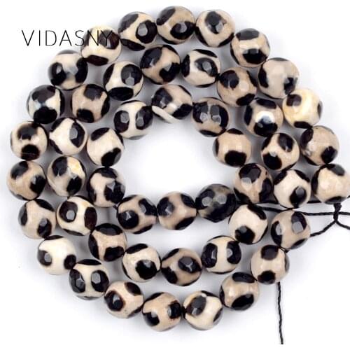 Natural Stone Beads Facted Tibetan Dzi Agates Round Loose Spacer Beads For Jewelry Making Diy Bracelet Necklace Accessorie 15"