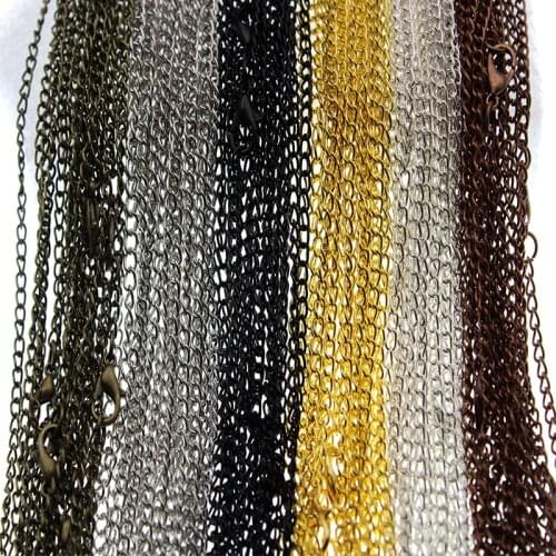 5pcs Gold Silver Black Color Metal Chain Necklace Chains Lobster Clasps 60cm Length Necklace Chains Bulk for DIY Jewelry Making