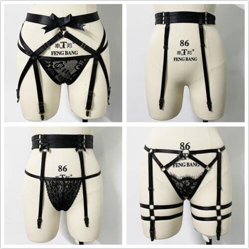 Black Bow Harness Garter Belt Elastic Lace Pantie G-String Sexy Lingerie Hollow Body Cage Goth Rave Bondage Body Harness Garters
