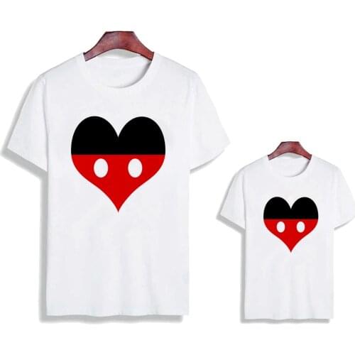 Red Heat Cute Family Matching Clothes Summer White O-neck Kids Children T Shirts Mickey Mouse Family Look Tee Tops