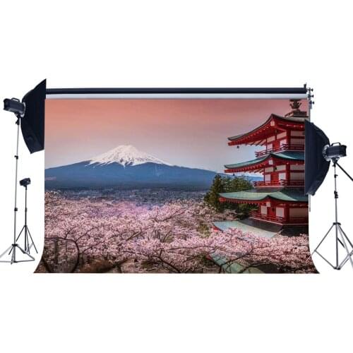 Mount Fuji Japan Backdrop Fresh Cherry Blossom Backdrops Japanese Architecture Famous Red Castle Photography Background
