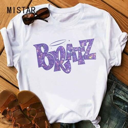Women T-shirt 2020 New Alphabet Bratz pink lips print Tshirt women vogue Graphic T shirts female Harajuku white tshirt clothes