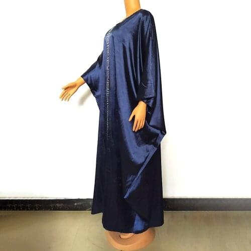 Boubou Robe Africain Femme Outfits 2021 High Quality Dashiki White Diamonds Long Bat Sleeve O-neck Maxi Robe Dresses For Women