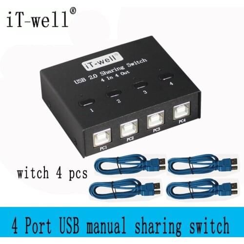 IT-wel USB HUB Manual Sharing Switch 4 in 4 out Keyboard and mouse sharing switch Printer sharing for Computer IT-424MU