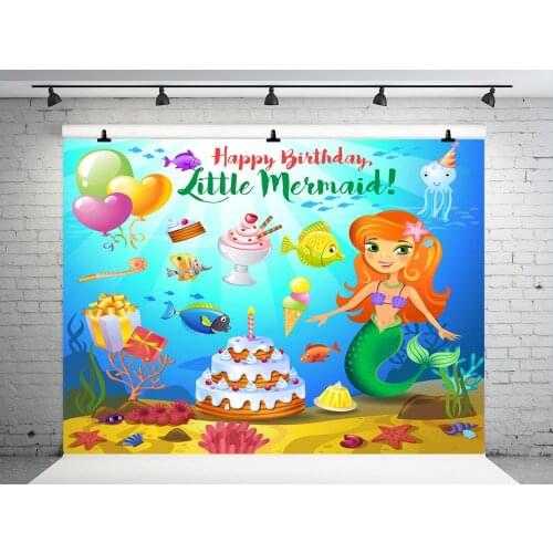 VinylBDS 7x5ft(220x150cm) Mermaid Backdrop Photography Children Birthday Background For Photography Studio Cartoon Washable