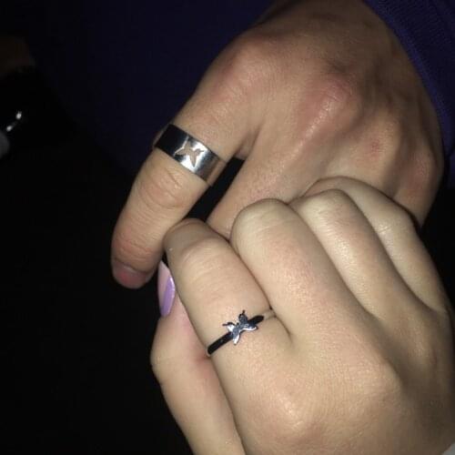 2pcs Vintage Butterfly Couple Rings Set Adjustable Opening Ring for Women Men Punk Gold Silver Color Metal Rings Fashion Jewelry