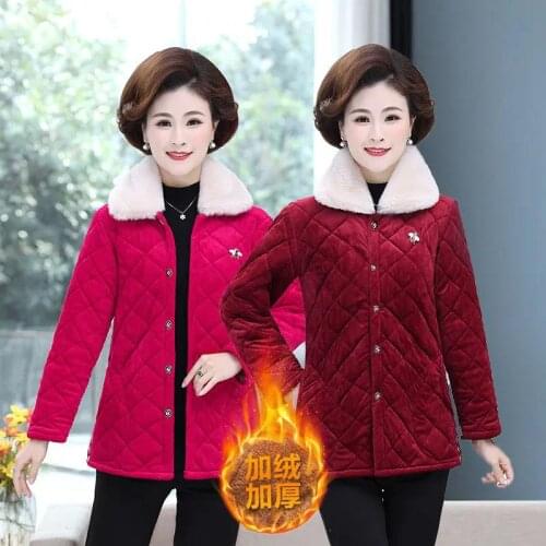New Mother Plus Velvet Padded Jacket Coats Middle-Aged Women Winter Middle-Aged Elderly Warm Cotton Coat Female Loose Outerwear