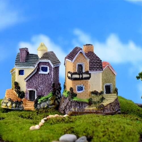 Cute Mini Resin House Miniature House Fairy Garden Micro Landscape Home Garden Decoration Resin Crafts 4 Styles Random
