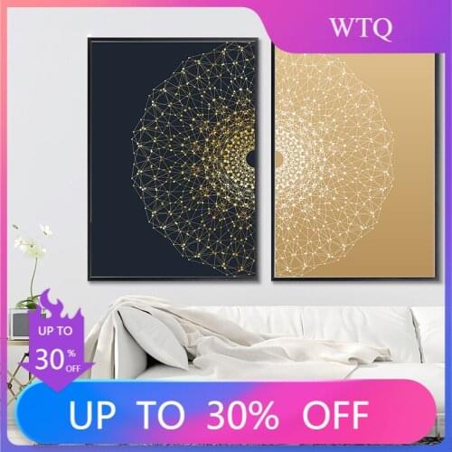 Minimalist Poster Art Abstract Wall Art Canvas Paintin Gold Line Circle Home Decorative Painting for Living Room Decoration