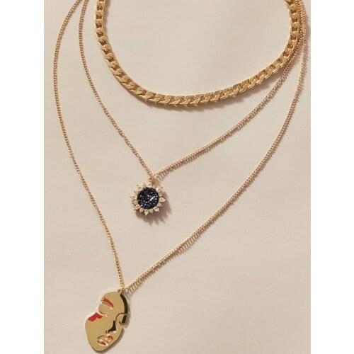 European And American Fashion Crystal Sun Face Multi-layer Necklace Niche Design Sweet And Exaggerated New Womens Necklace