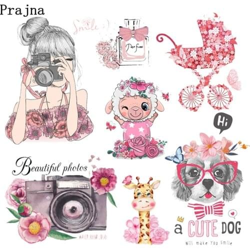 Cartoon Girl Applique Cute Animal Heat Transfers Thermal Sticker For Kids Clothes Flower Iron-On Transfers For Clothing Print