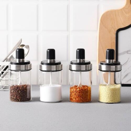 Set of 4 Glass and Plastic Seasoning Boxes Can Visible Herb Spice Can Salt Pepper Shaker Pot Outdoor Barbecue Cruet Gadgets Tool