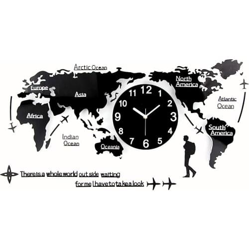 Wall Clock DIY 3D World Map Large Acrylic Sticker Watch Wall Clock Modern Design European Style Round Mute Relogio De Parede New