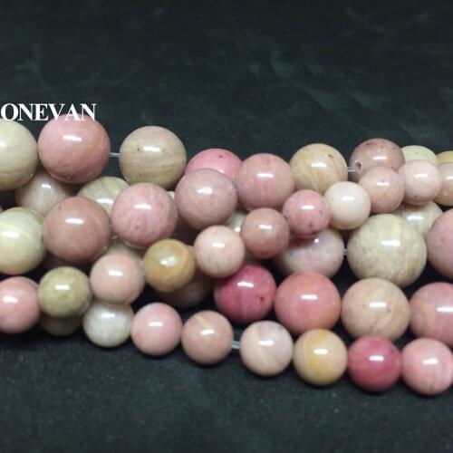 ONEVAN Natural Chinese Pink Rhodonite Beads Smooth Round Stone Bracelet Necklace Jewelry Making Diy Accessories Gift Design