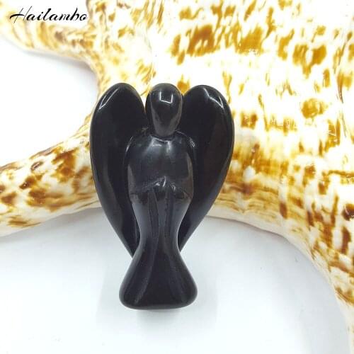 NEW !!! Fashion Natural Black Color Obsidian Angel Charms Statue Carved Angel Figurine Beads With Wing Pendant Stone Pendants