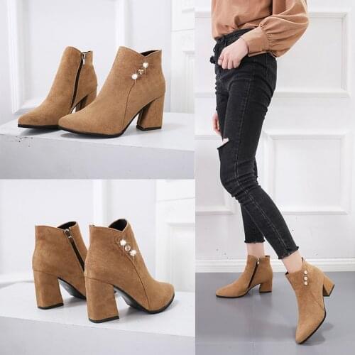 2021 Autumn and winter new boots womens high heels womens Martin boots buckle fashion pointed toes Western ankle English style