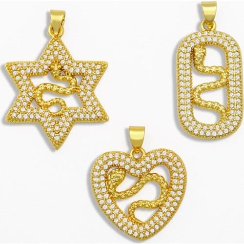 OCESRIO DIY Gilded Heart Snake Pendant For Women Big Six-pointed Star Pendant CZ Nacklace Jewelry Making Supplies pdta024