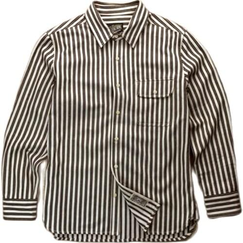 Mens Original Striped Long Sleeves Shirt Retro Shirt Iron-free Cotton Husband Blouse Fashion Mens Vintage Clothes Dazn