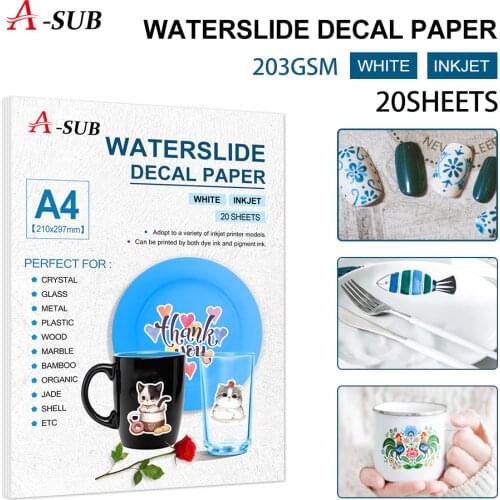 Transfer paper, Waterslide Decal Paper A4 Size Inkjet Printing Transfer Paper Waterslide Decal Paper For Plate 20pcs/pack