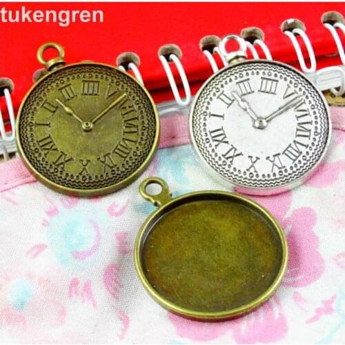 30Pcs Blank Cameo Base Settings 25mm Fitting Bezel Bronze Color Antique Silver Plated Clock Chams Diy Jewelry Pendant