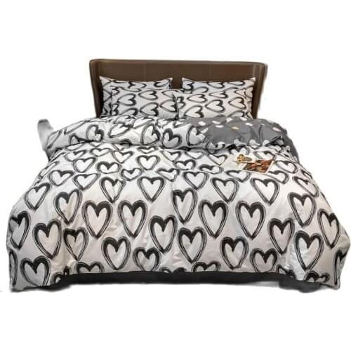 Luxury Egyptian Cotton Bedding Set Queen King size Bright Love Duvet Cover Bed Sheet Set