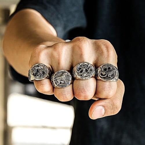 Ruibeila925 Silver big four beasts Qinglong White Tiger Xuanwu Suzaku men domineering ring jewelry ring male
