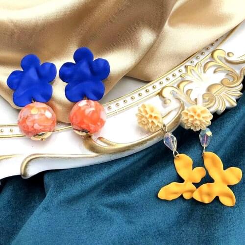 Silver needle flower butterfly yellow series summer girl style sweet fashion long earrings