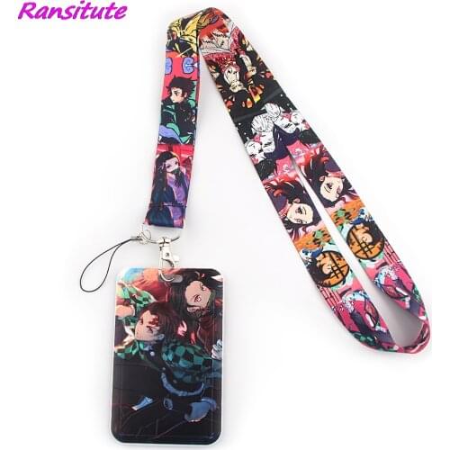 Ransitute R1483 Anime Demon Slayer Lanyard Card Holder Student Hanging Neck Phone Lanyard Badge Subway Access Card Holder