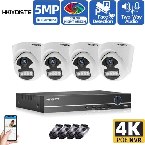 H.265 4CH 8MP POE NVR CCTV Camera Security System Kit 5MP Two-way Audio Video Surveillance Set HD IP Monitoring Camera System