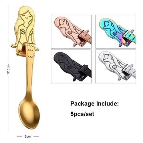 Funny Mermaid Coffee Tea Hanging Spoon 304 Stainless Steel Cappuccino Scoop Corrosion-Resistant Ice Cream Ladle Measuring Drink