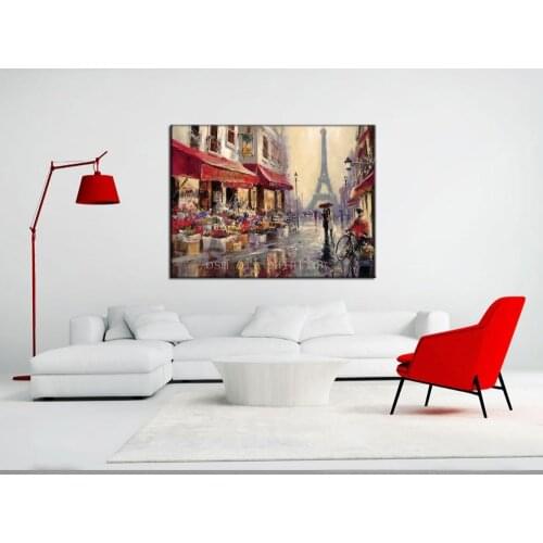 Top Artist Hand Painted Reproduction Modern Abstract April in Paris Landscape Oil Painiting Handmade Knife Streetscape Pictures