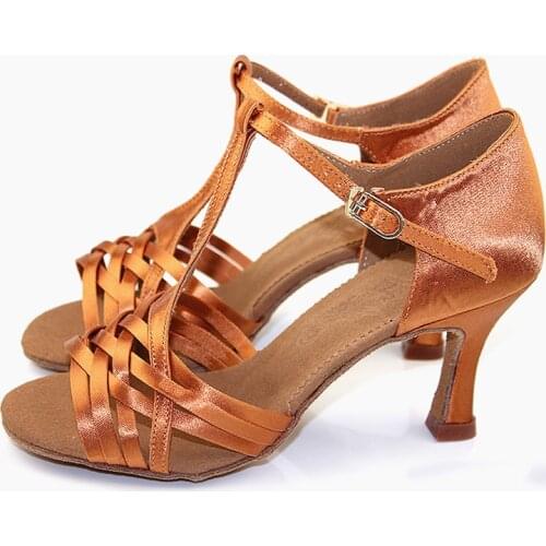 BD Dance Shoes comfortable 7.5cm meduim heel Tan Color Suede Outsole Salsa Bachata Latin Dance Shoes For Ladies BD2304