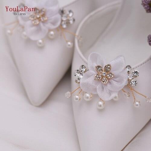YOULAPAN X05 Shoe Clip High Heel Buckle Simulation Organza Flower Alloy Pearl 2Pcs Bridal Wedding Shoes Buckle Shoes Accessories