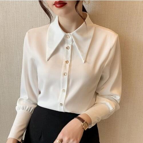 2021 spring and autumn new baby collar shirt female chiffon long sleeve white shirt design Turn-down Collar Chiffon tops