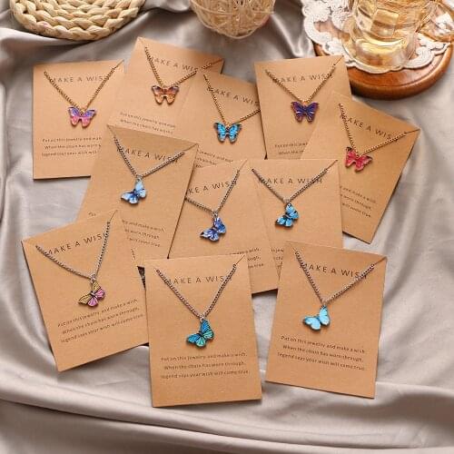 VKME Boho Fashion Colorful Pendant Butterfly Necklace For Women Charm Gold Chain Choker Butterflies Necklaces Jewelry Gift