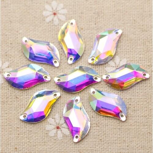 10*20mm 50pcs S Shape Crystal AB Resin Silver Base Sew On Rhinestone With 2 holes for Garment Accessories Sew on Stone Buttons