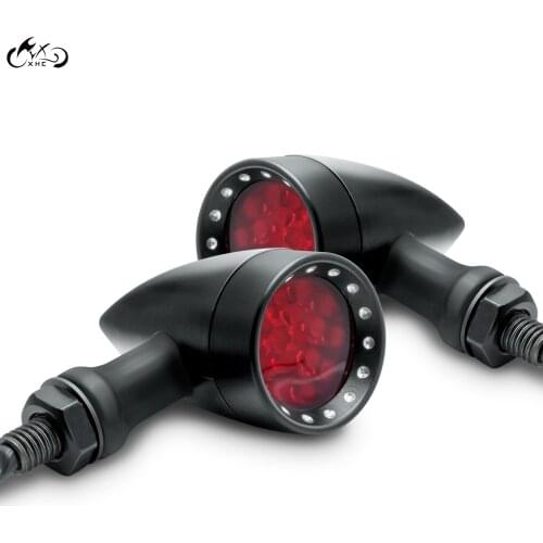 12V Motorcycle Red LED Bullet Brake Stop Running Turn Signal Tail Light For Harley Bobber Cafe Driving Lights 3 Wires Mini