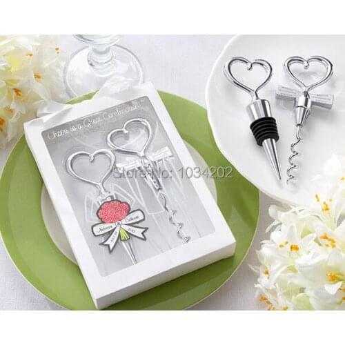 200sets Wine Bottle opener Heart Shaped Great Combination Corkscrew and Stopper Sets Wedding Favors Gift china craft supplies