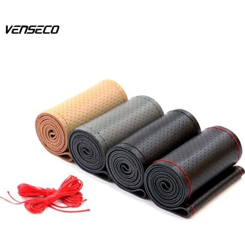 VENSECO truck genuine leather steering wheel cover soft and wear resistance of leather have ventilation holes steering cover