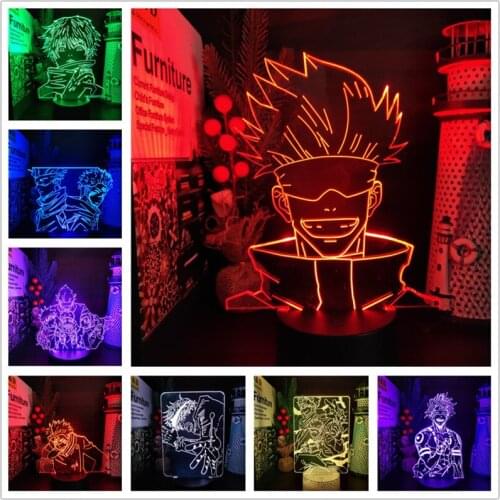 Jujutsu Kaisen 3D Night Light Itadori Yuji Anime Figure Gojo Satoru Fushiguro Megumi Toge LED Lamp Manga Decor Lampara Kid Gifts